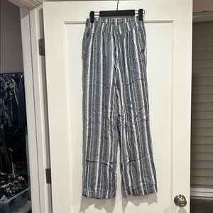 Briggs New York Navy and White Striped Linen-Blend Pants
